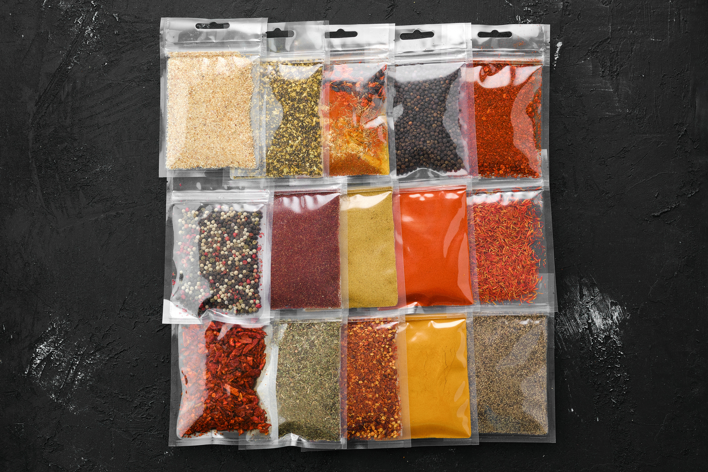Different Spices in Plastic Package